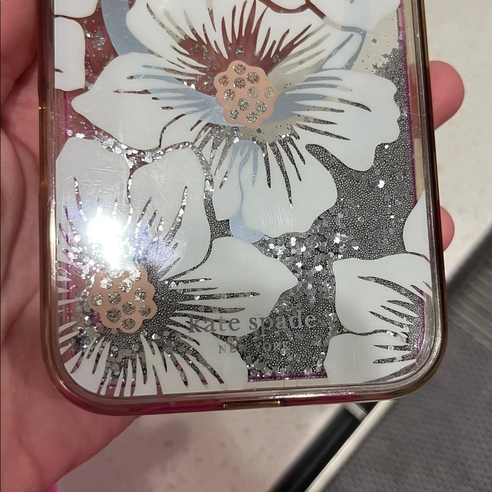 iPhone 16 Pro Max Kate Spade Floral glitter Clear Phone Case